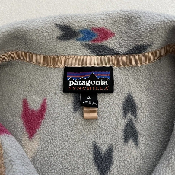 Patagonia Synchilla Snap T Fleece Pullover Wish Tails Gray Arrow Print 25455 XL - Picture 9 of 12